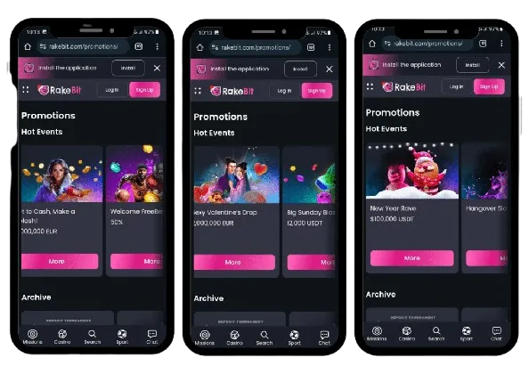Rakebit Casino App-Screenshot